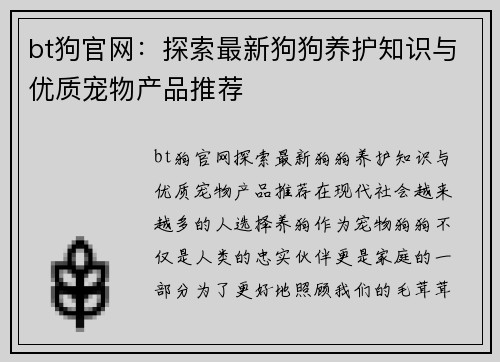 bt狗官网：探索最新狗狗养护知识与优质宠物产品推荐