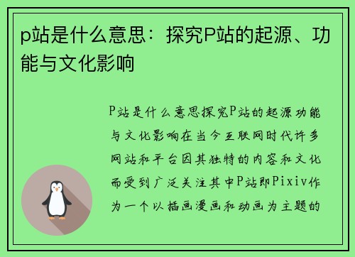 p站是什么意思：探究P站的起源、功能与文化影响