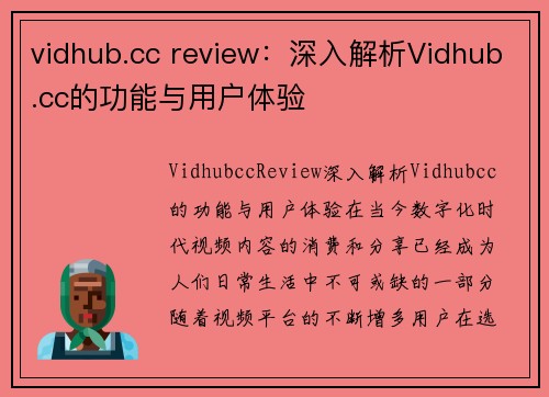 vidhub.cc review：深入解析Vidhub.cc的功能与用户体验